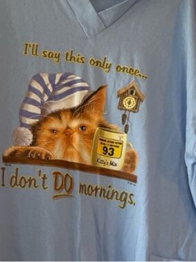 Light Blue Cat Graphic V-Neck night Top